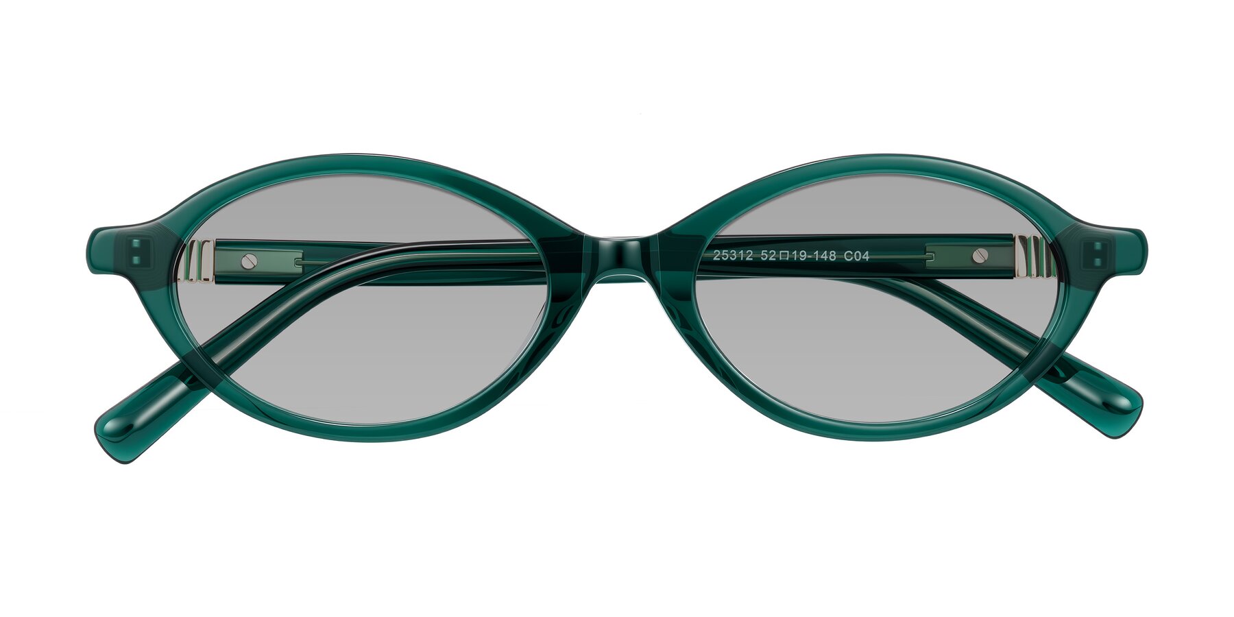 Folded Front of Noelle in Emerald Green with Light Gray Tinted Lenses
