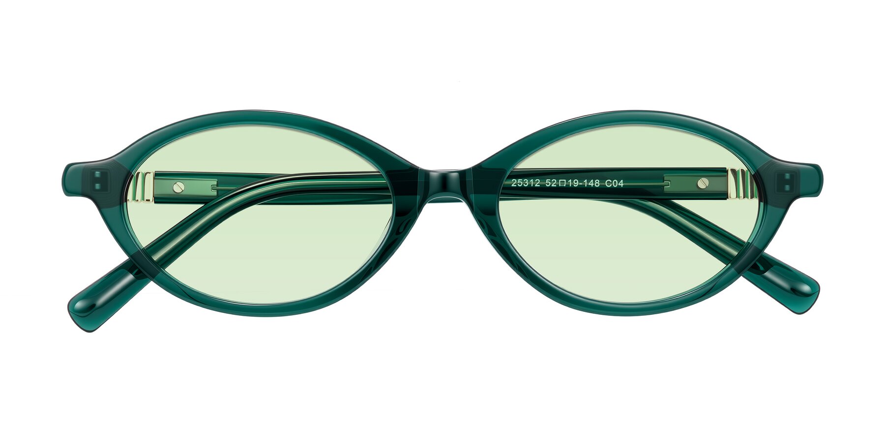 Folded Front of Noelle in Emerald Green with Light Green Tinted Lenses