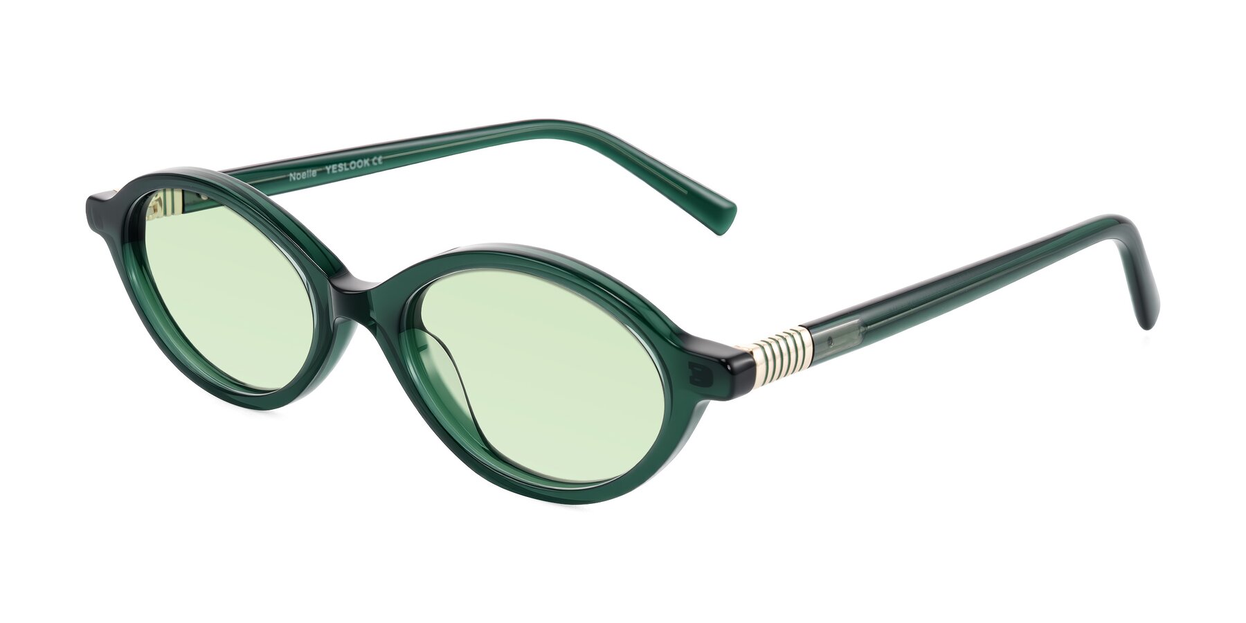 Angle of Noelle in Emerald Green with Light Green Tinted Lenses