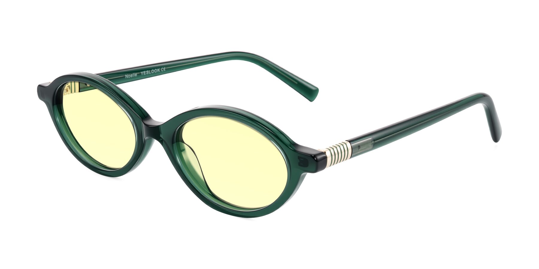Angle of Noelle in Emerald Green with Light Yellow Tinted Lenses