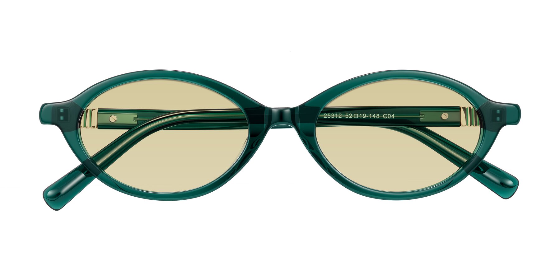 Folded Front of Noelle in Emerald Green with Light Champagne Tinted Lenses