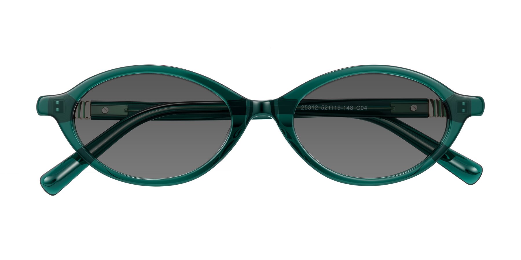 Folded Front of Noelle in Emerald Green with Medium Gray Tinted Lenses