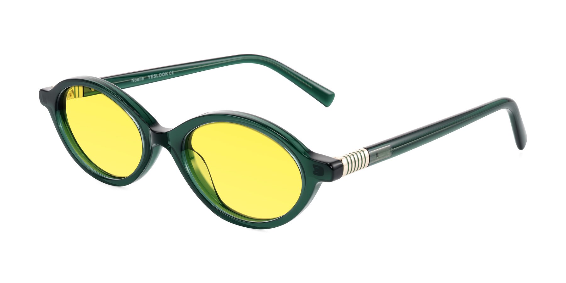 Angle of Noelle in Emerald Green with Medium Yellow Tinted Lenses