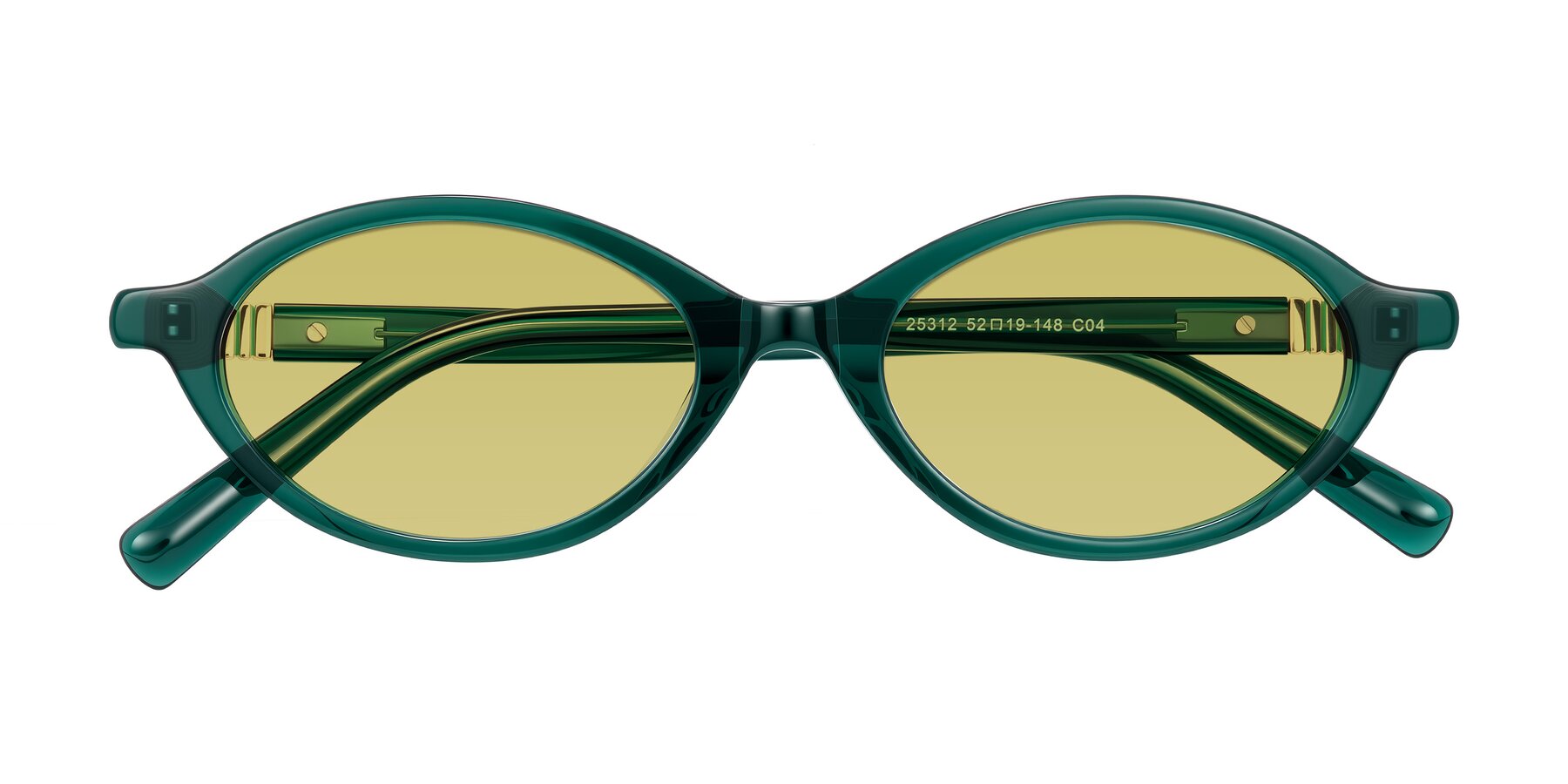Folded Front of Noelle in Emerald Green with Medium Champagne Tinted Lenses