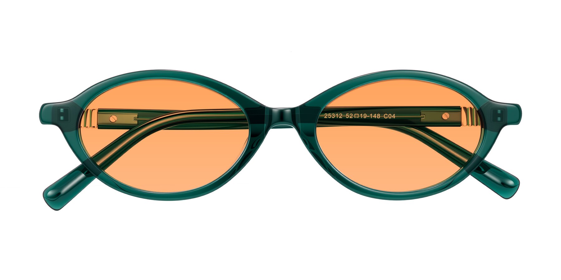 Folded Front of Noelle in Emerald Green with Medium Orange Tinted Lenses