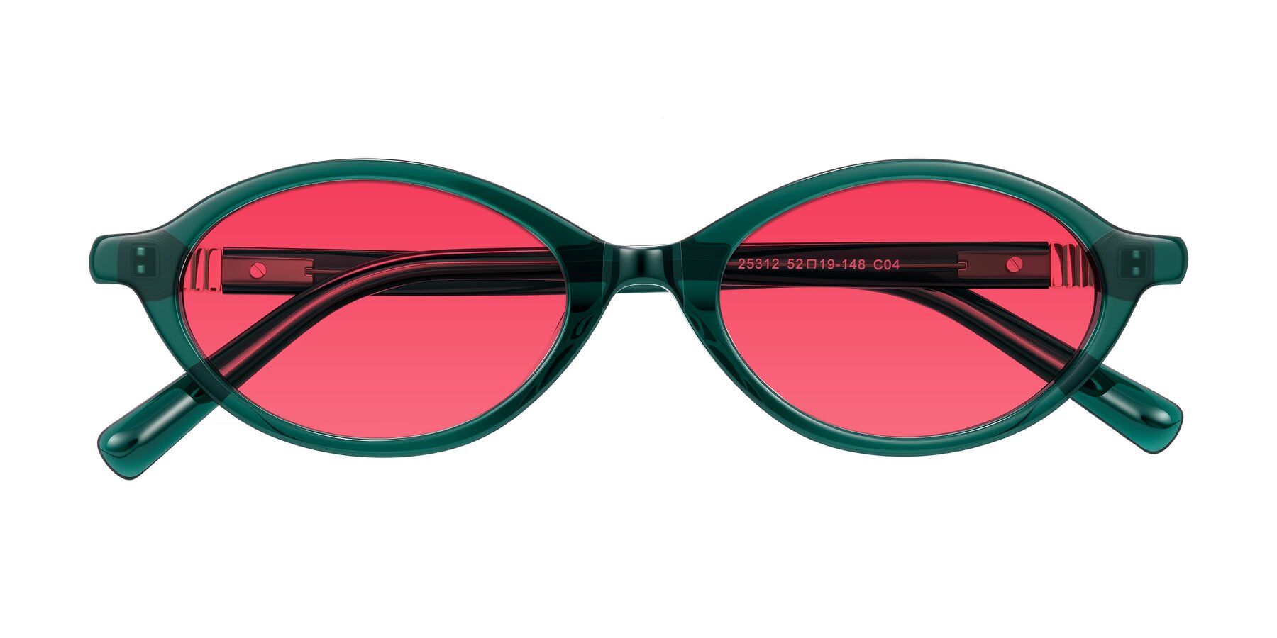 Folded Front of Noelle in Emerald Green with Red Tinted Lenses