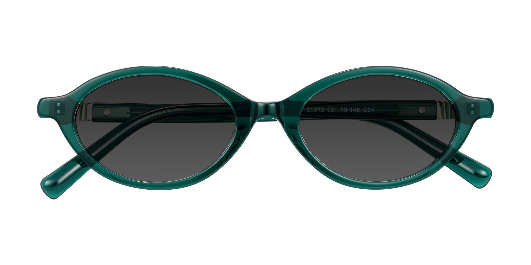 Folded Front of Noelle in Emerald Green with Gray Tinted Lenses