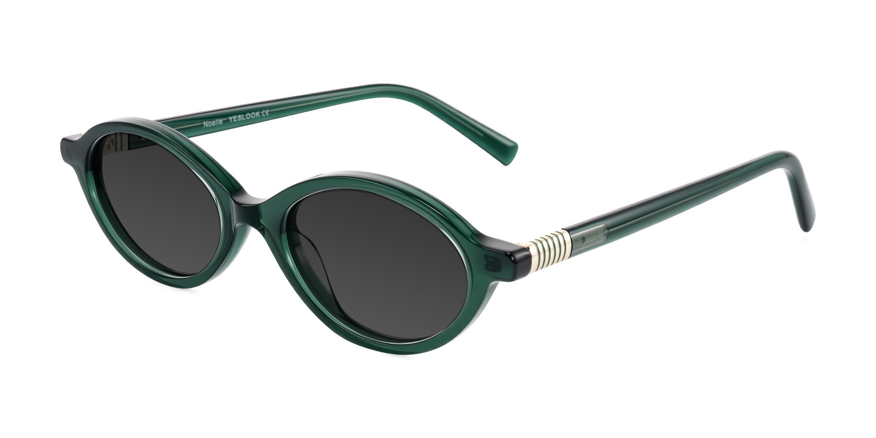 Angle of Noelle in Emerald Green with Gray Tinted Lenses