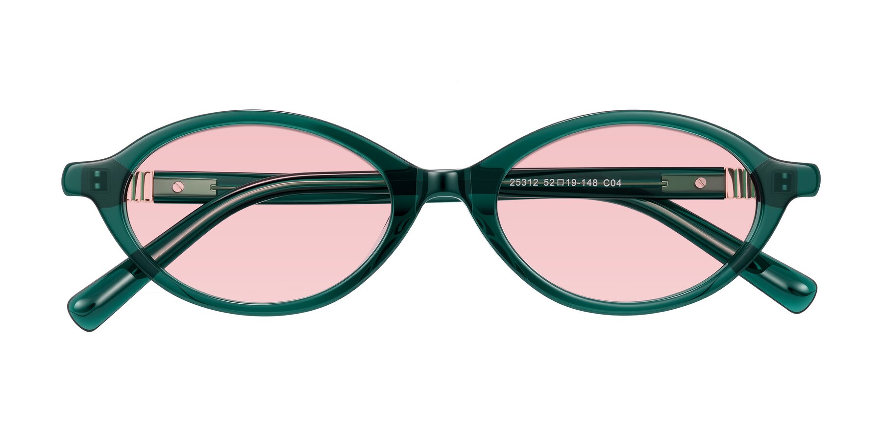 Folded Front of Noelle in Emerald Green with Light Garnet Tinted Lenses
