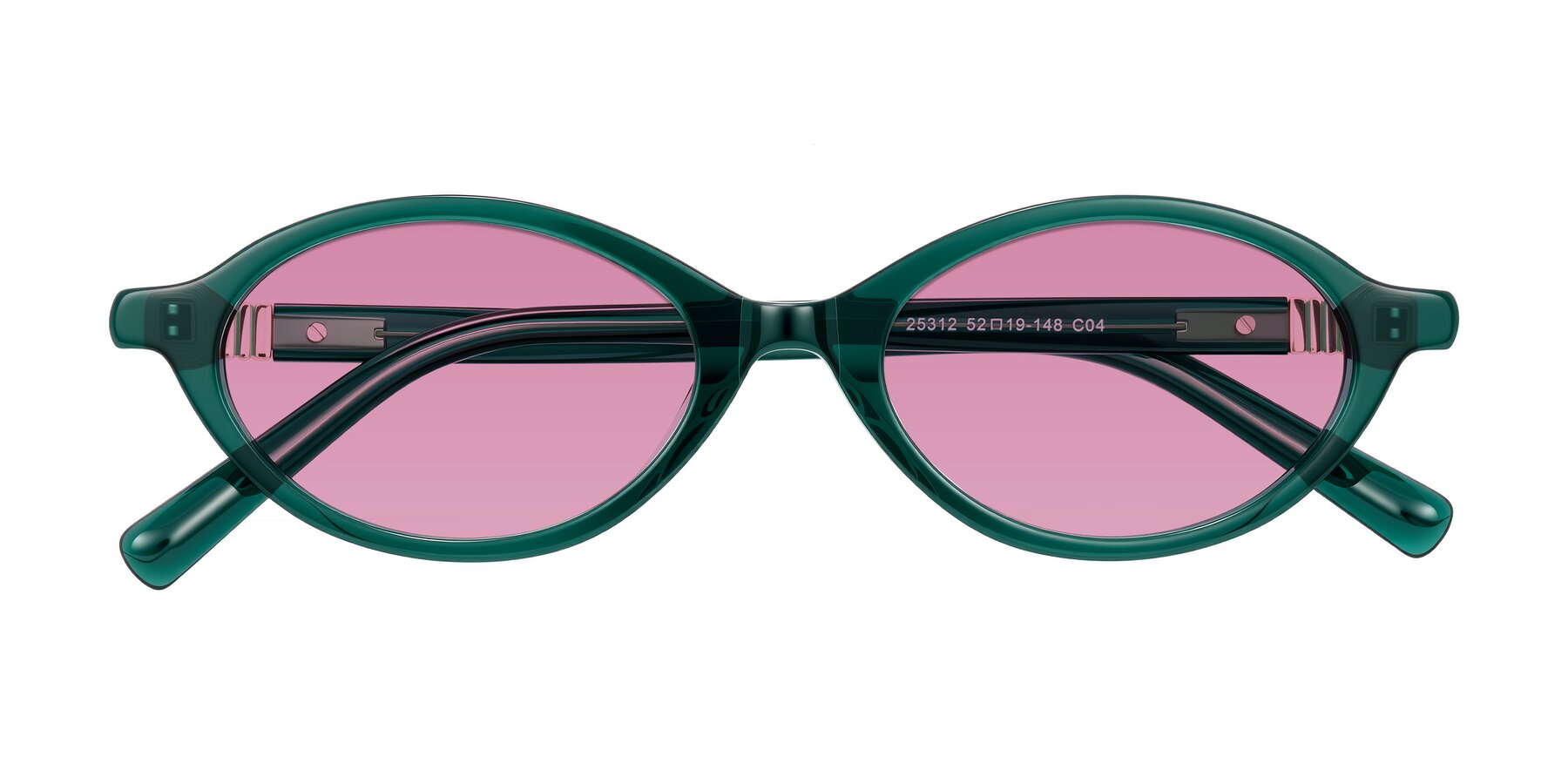 Folded Front of Noelle in Emerald Green with Medium Wine Tinted Lenses