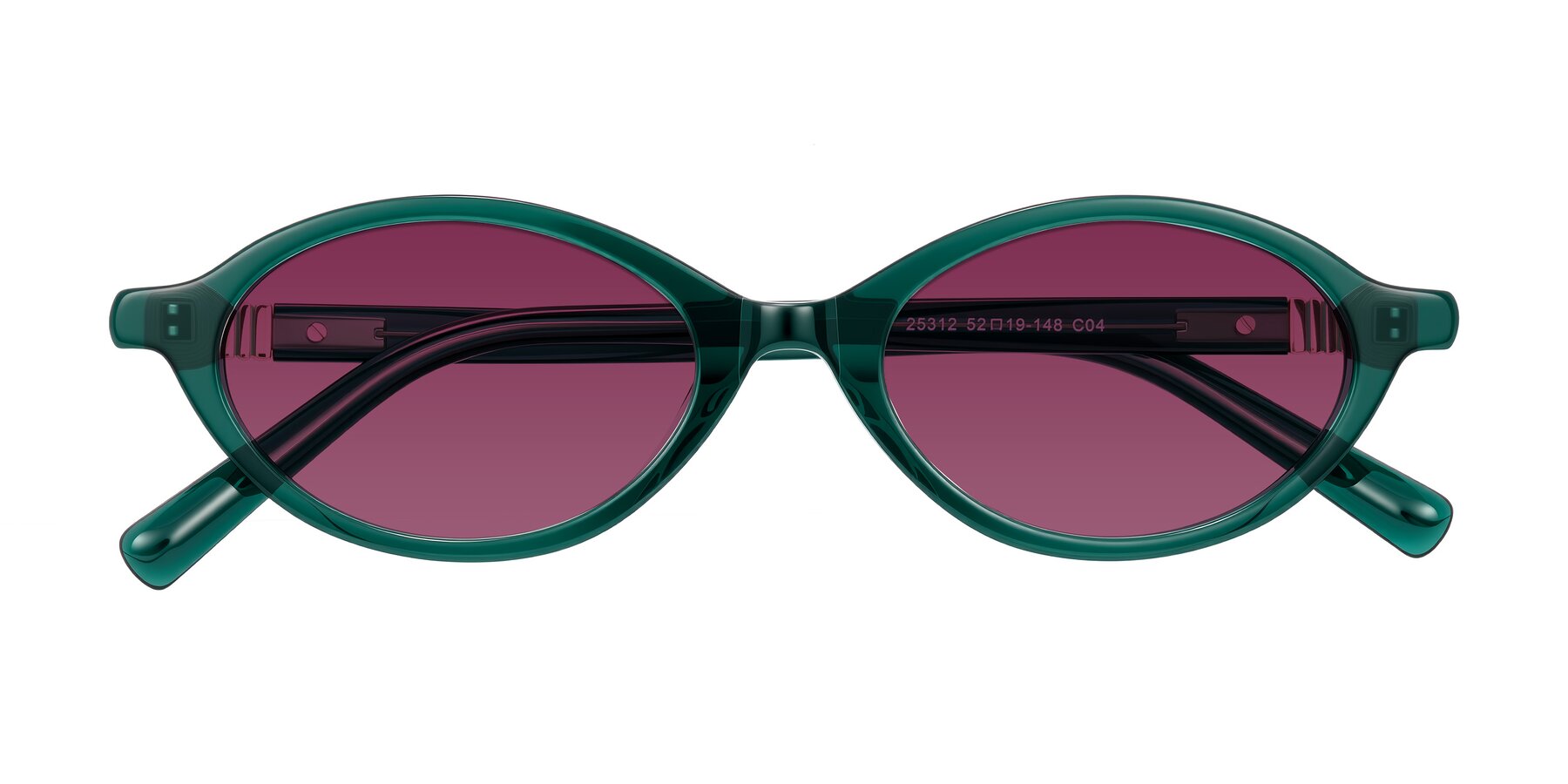 Folded Front of Noelle in Emerald Green with Wine Tinted Lenses