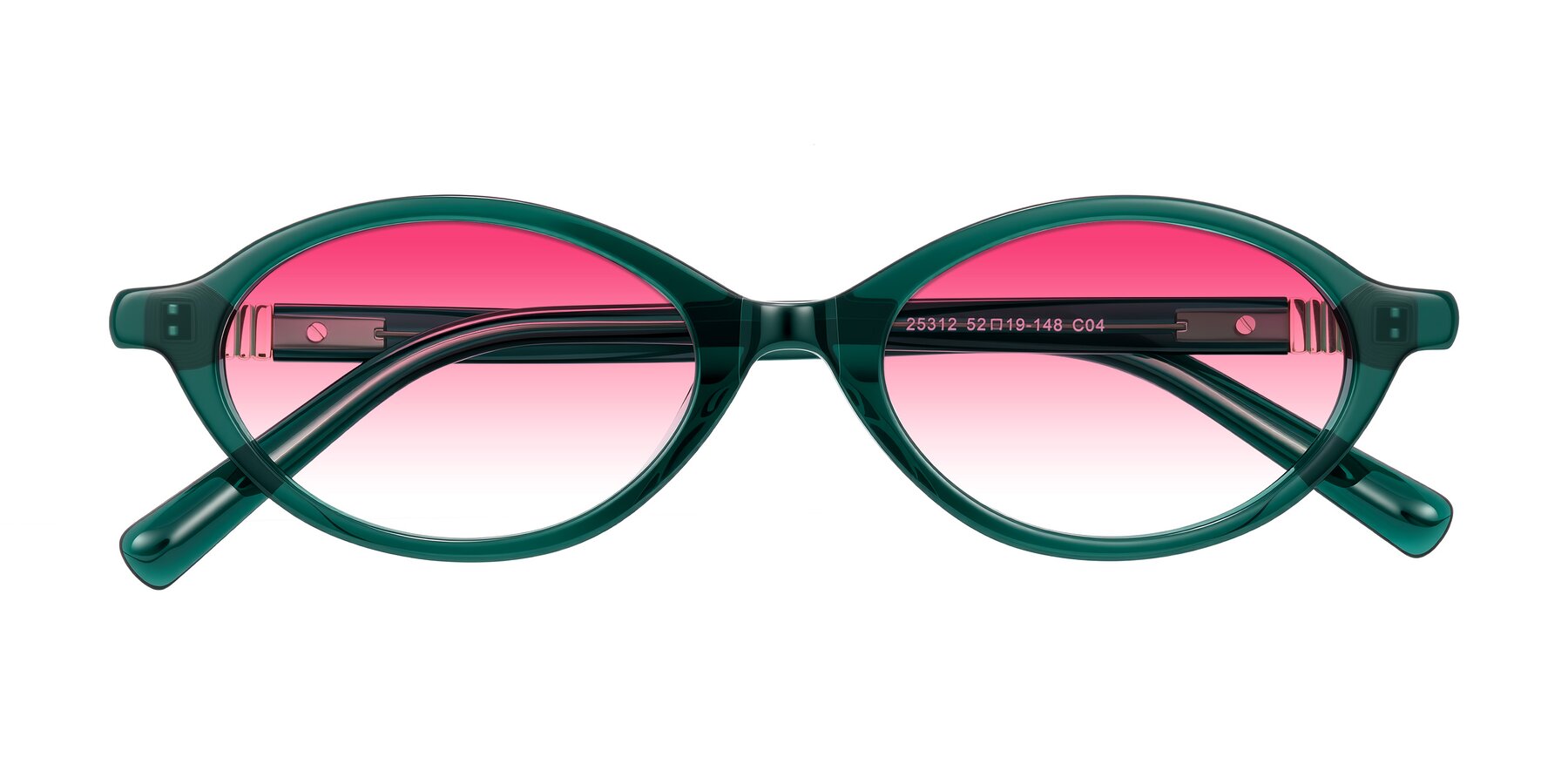 Folded Front of Noelle in Emerald Green with Pink Gradient Lenses