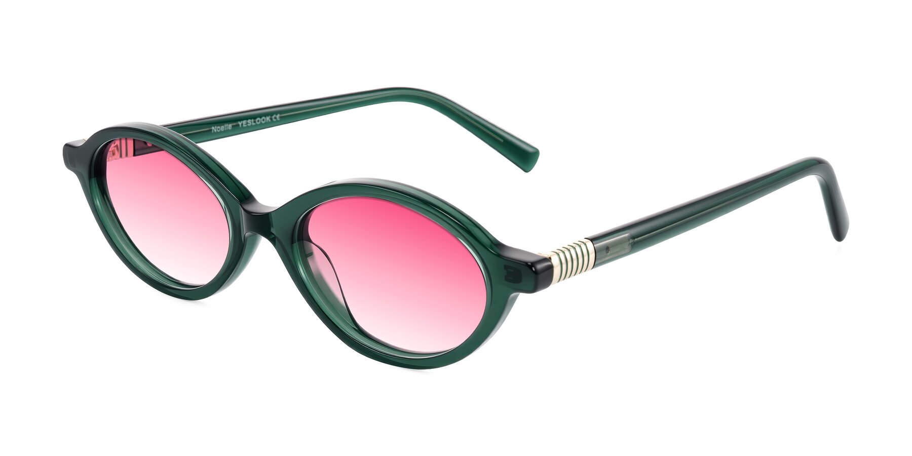 Angle of Noelle in Emerald Green with Pink Gradient Lenses