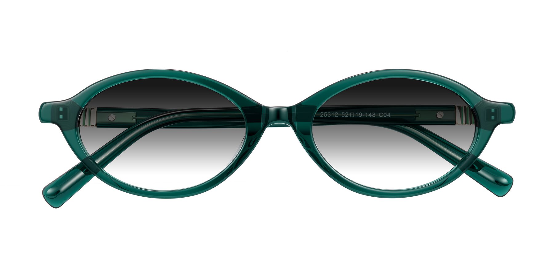 Folded Front of Noelle in Emerald Green with Gray Gradient Lenses