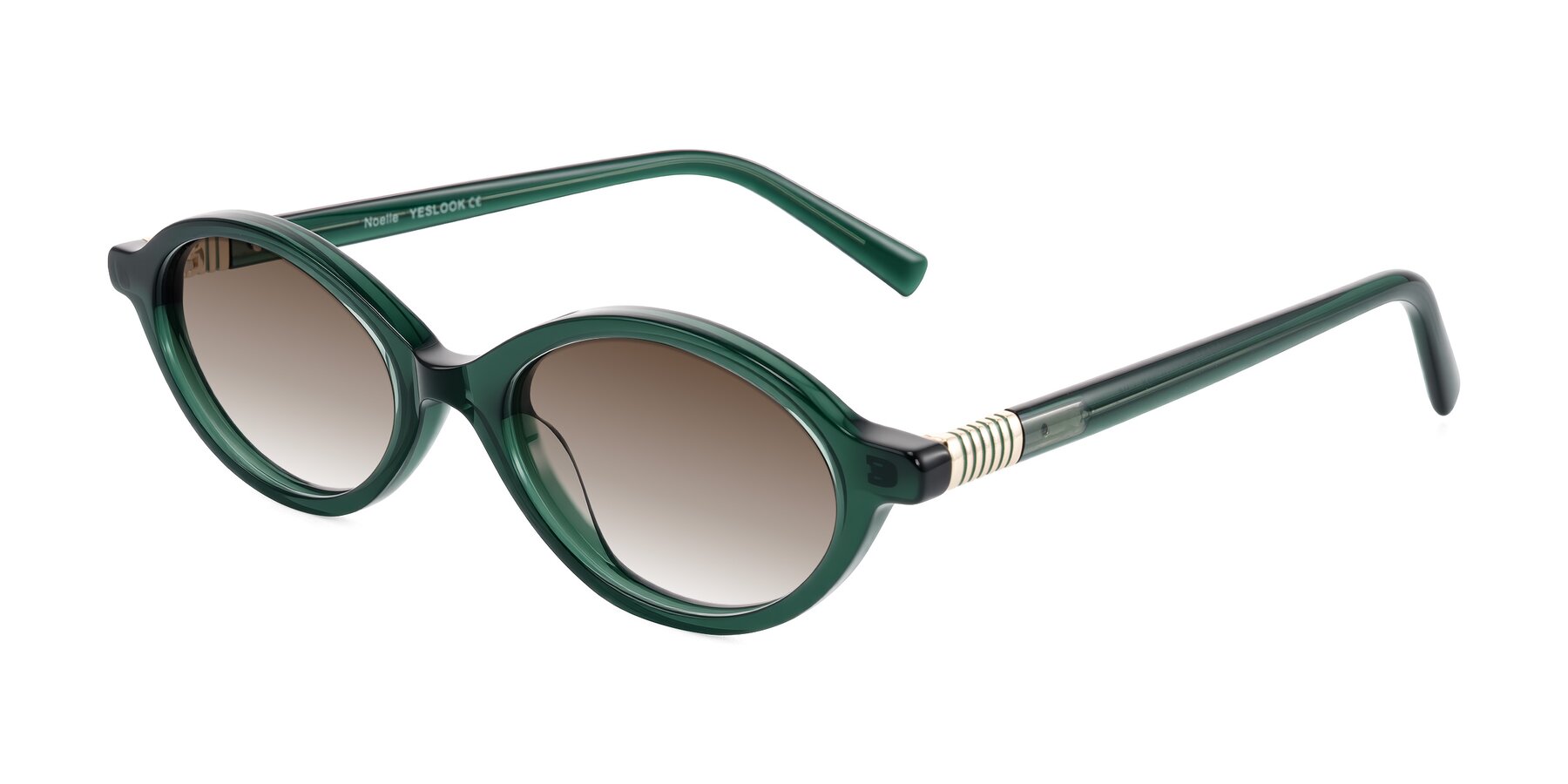Angle of Noelle in Emerald Green with Brown Gradient Lenses