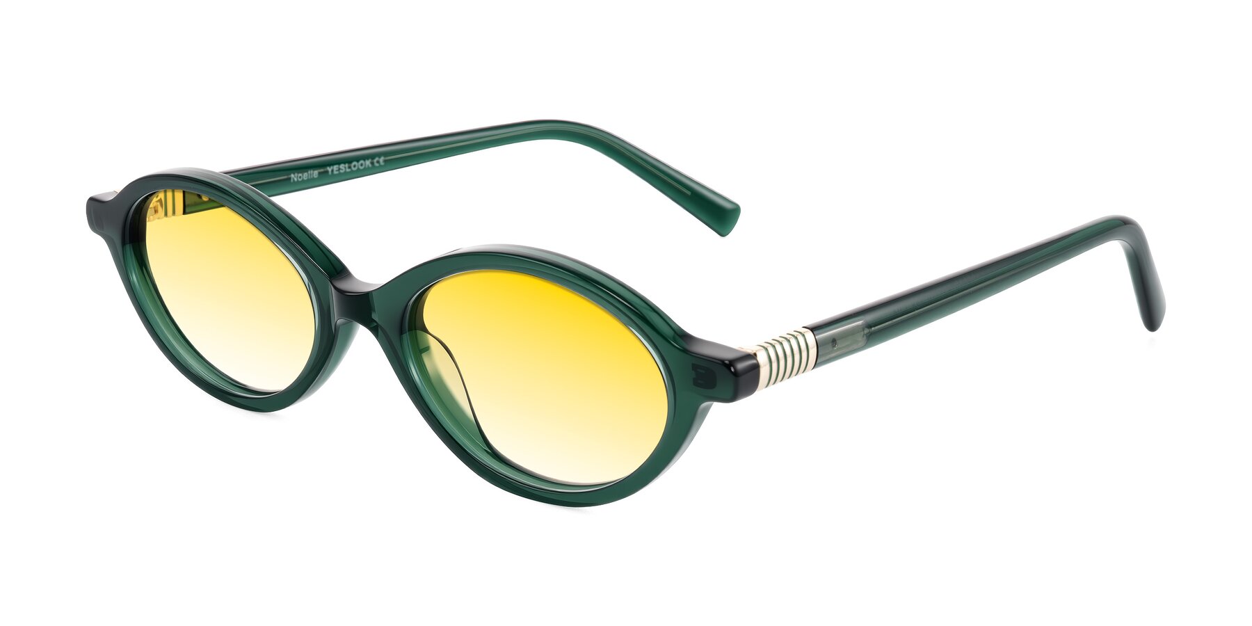 Angle of Noelle in Emerald Green with Yellow Gradient Lenses