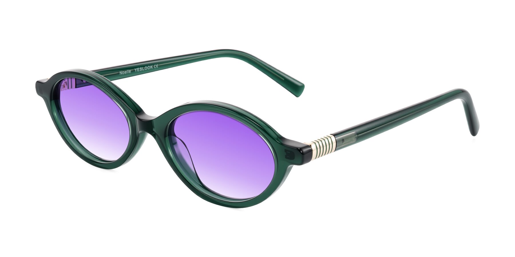 Angle of Noelle in Emerald Green with Purple Gradient Lenses