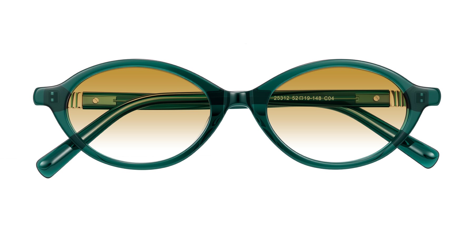 Folded Front of Noelle in Emerald Green with Champagne Gradient Lenses