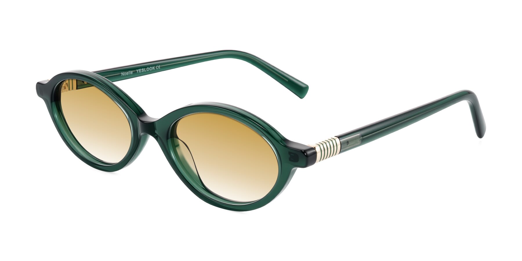 Angle of Noelle in Emerald Green with Champagne Gradient Lenses