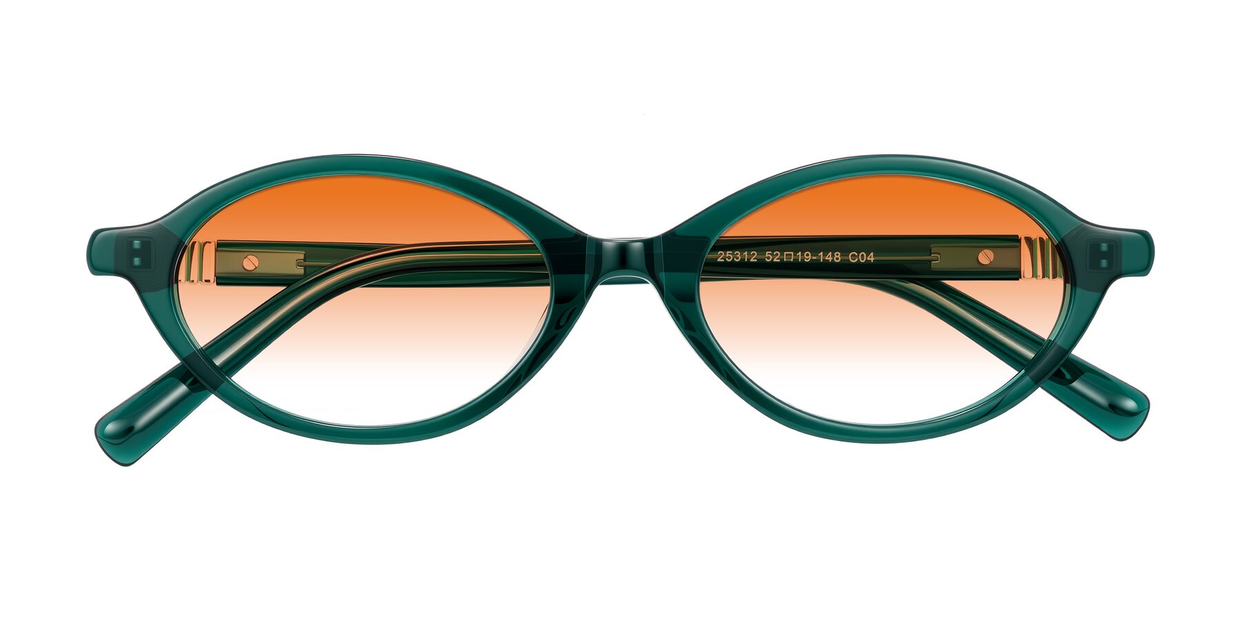 Folded Front of Noelle in Emerald Green with Orange Gradient Lenses