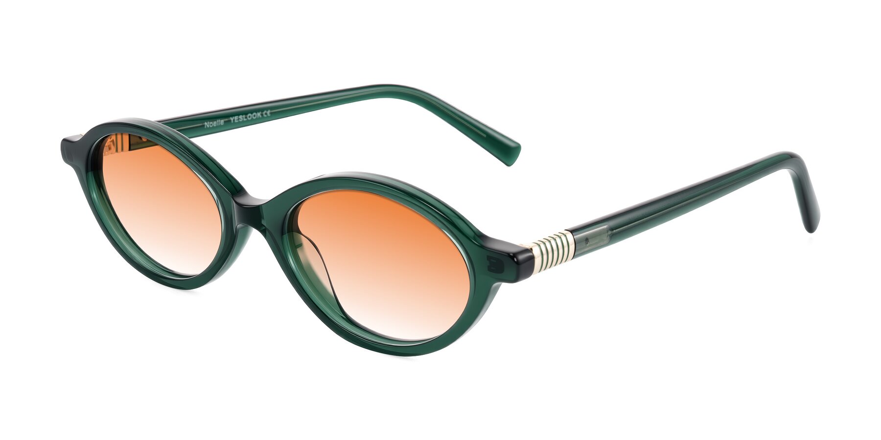 Angle of Noelle in Emerald Green with Orange Gradient Lenses
