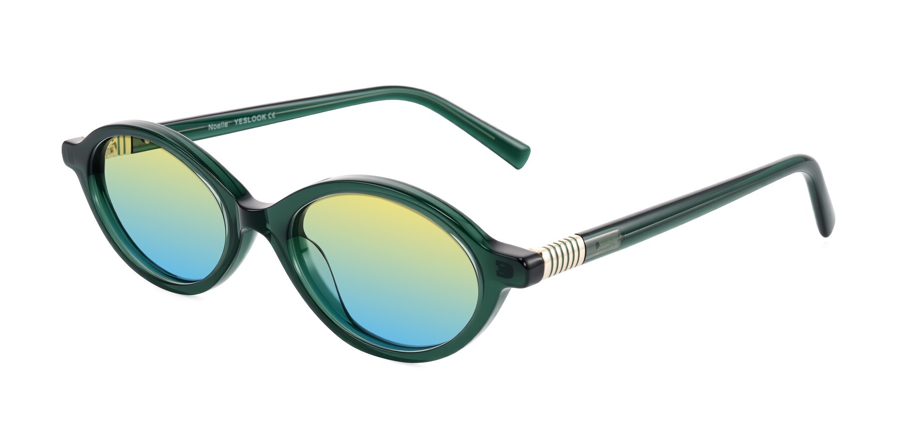 Angle of Noelle in Emerald Green with Yellow / Blue Gradient Lenses