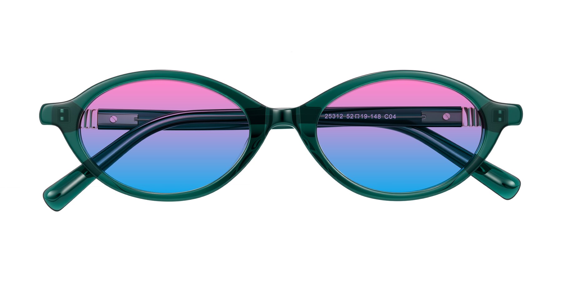 Folded Front of Noelle in Emerald Green with Pink / Blue Gradient Lenses