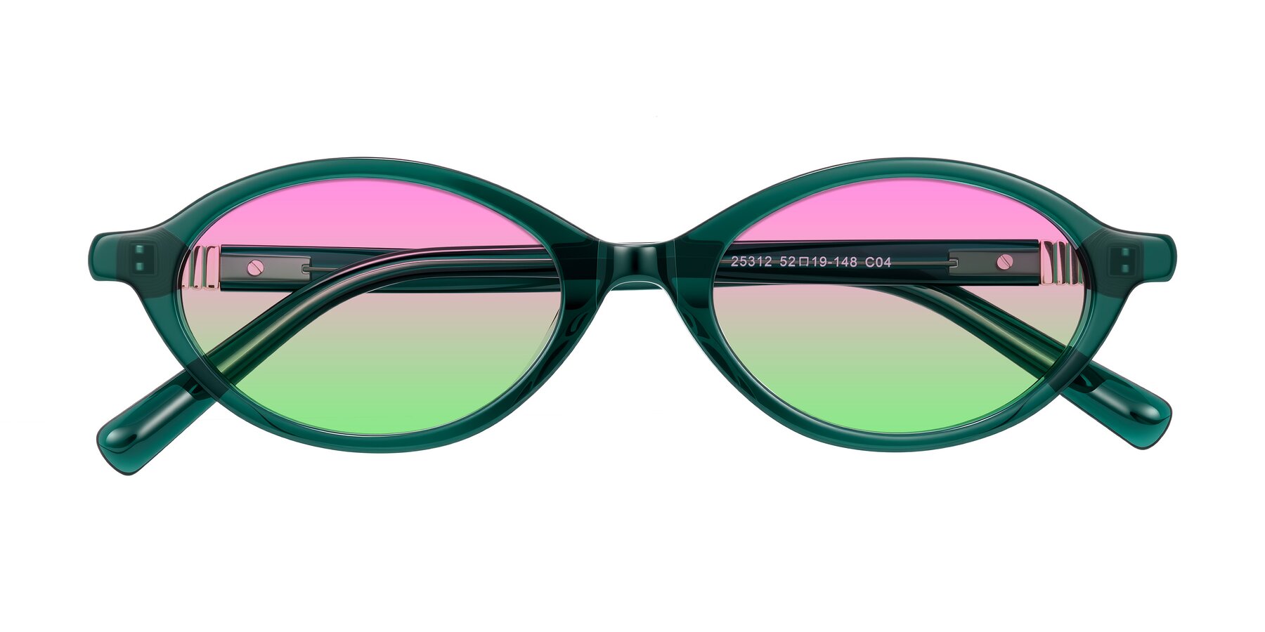 Folded Front of Noelle in Emerald Green with Pink / Green Gradient Lenses