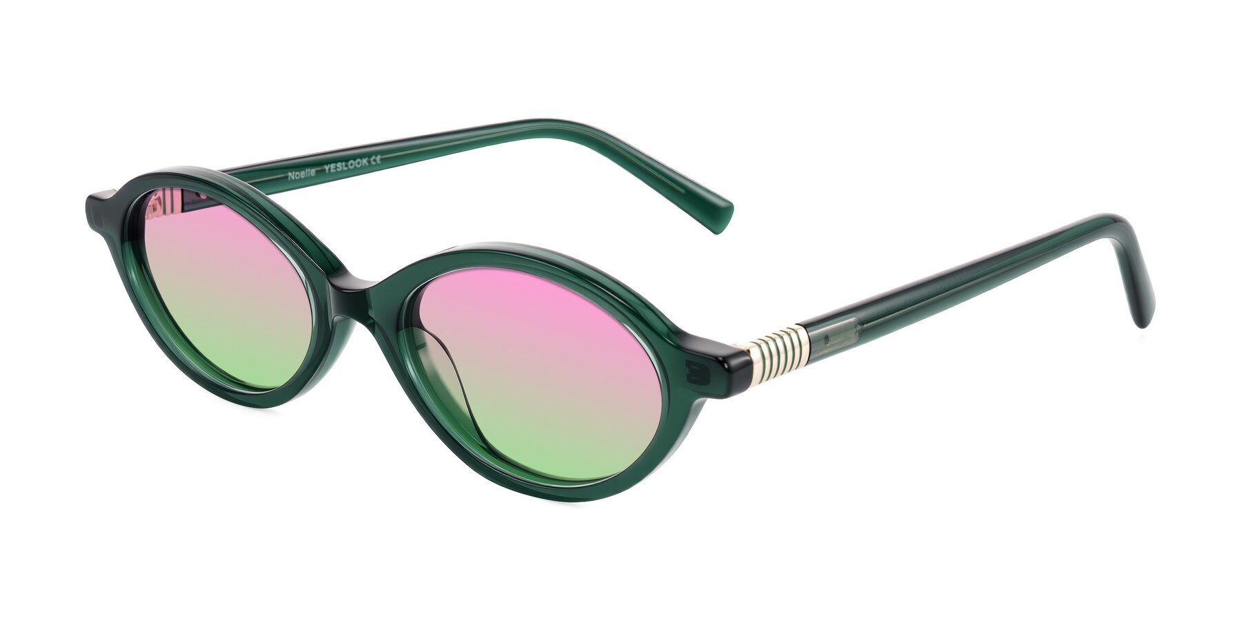 Angle of Noelle in Emerald Green with Pink / Green Gradient Lenses