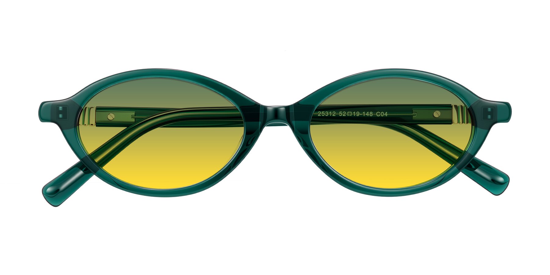 Folded Front of Noelle in Emerald Green with Green / Yellow Gradient Lenses