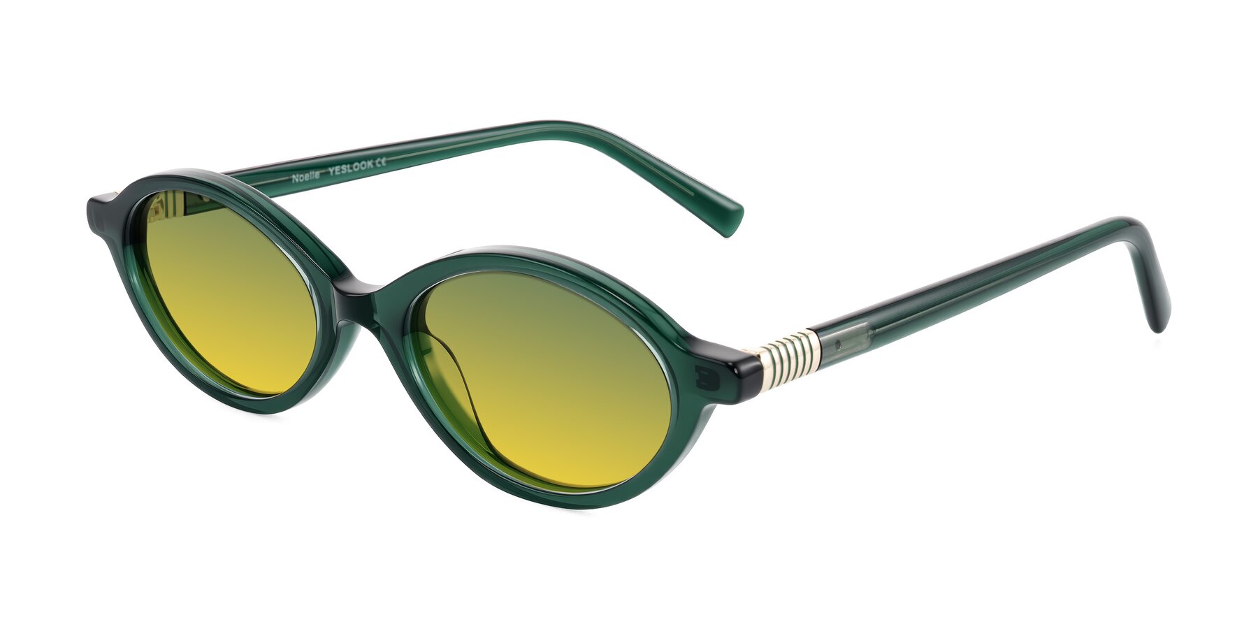 Angle of Noelle in Emerald Green with Green / Yellow Gradient Lenses