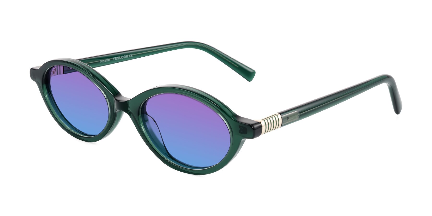 Angle of Noelle in Emerald Green with Purple / Blue Gradient Lenses