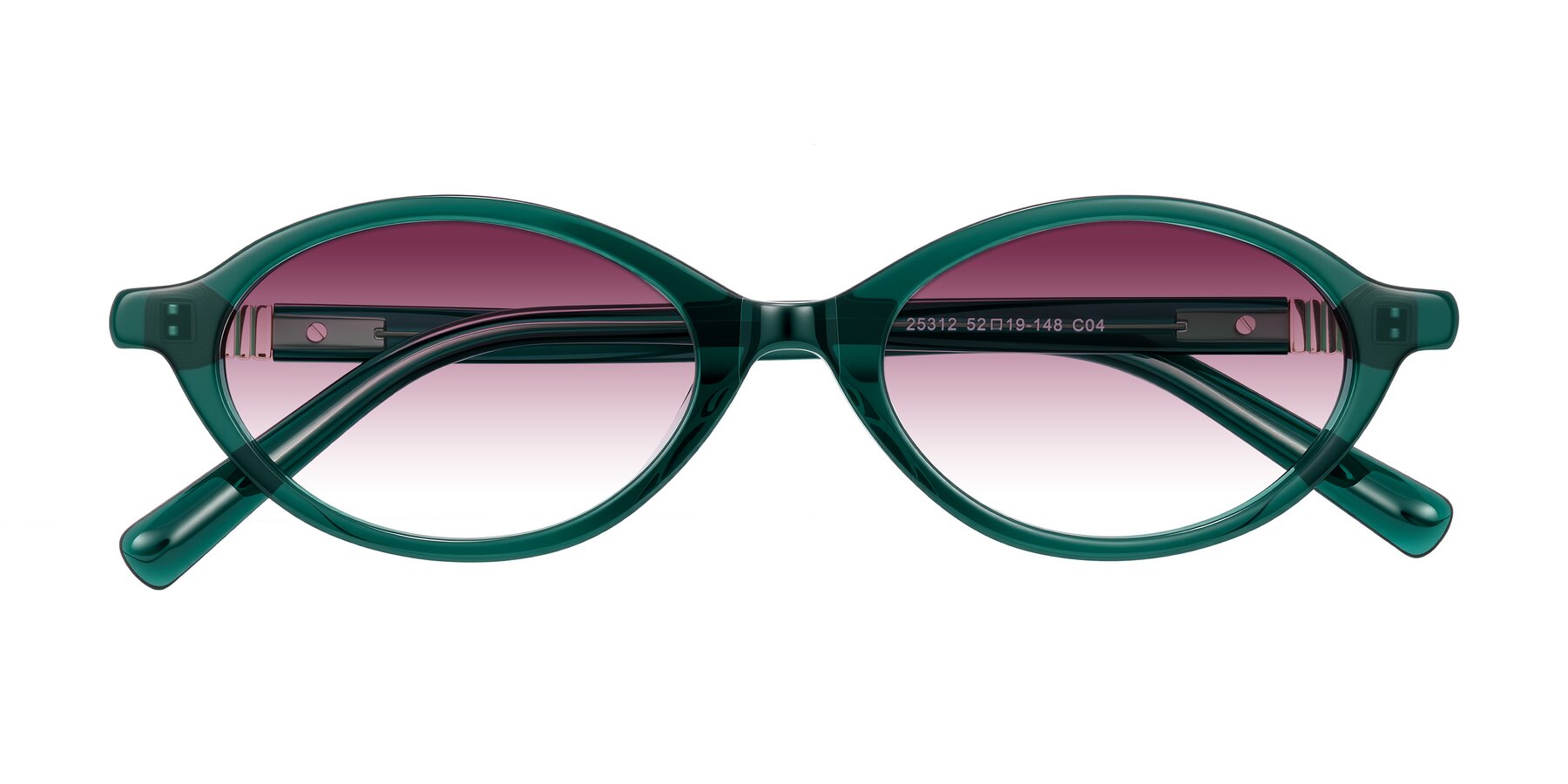 Folded Front of Noelle in Emerald Green with Wine Gradient Lenses