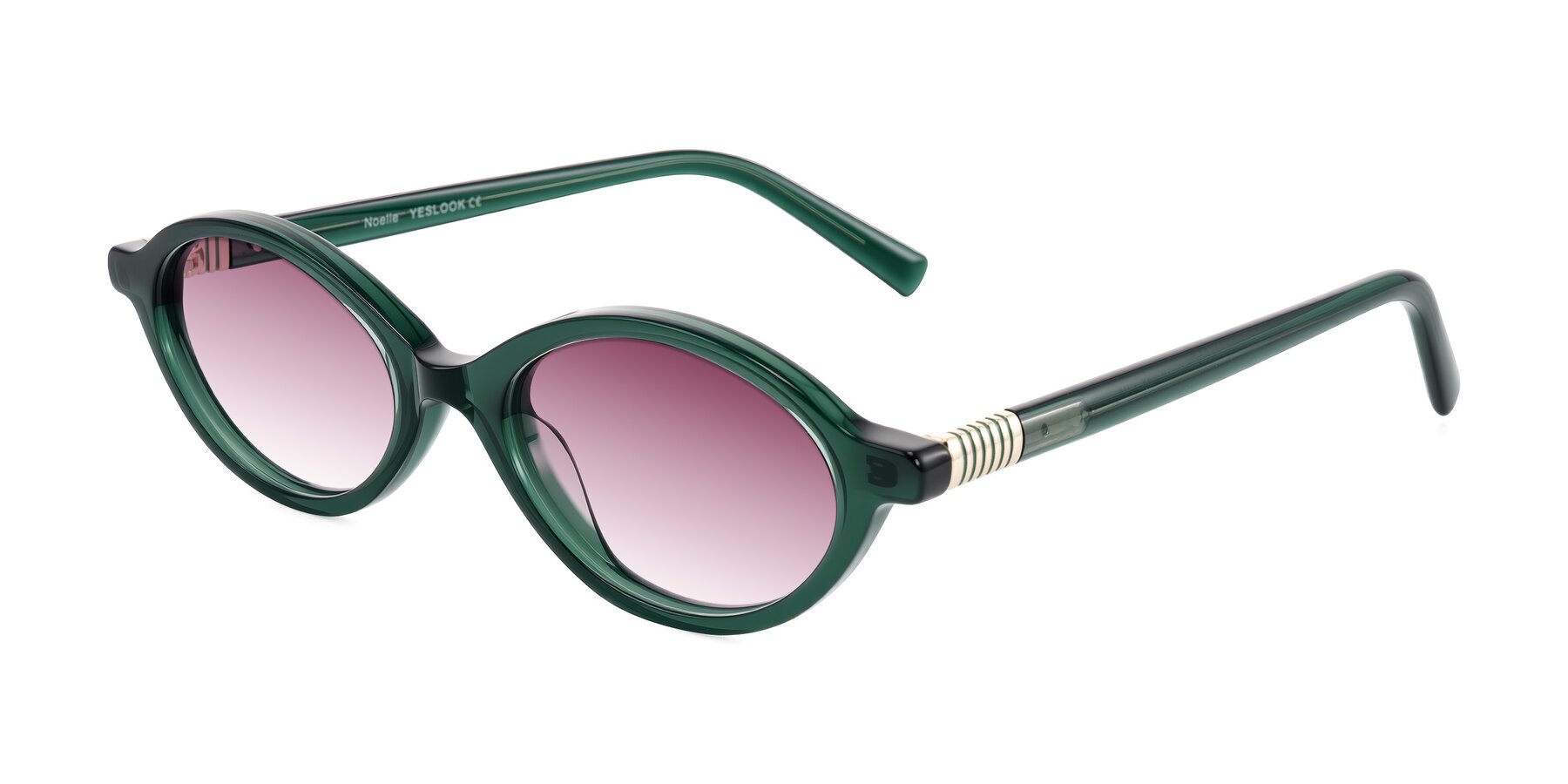 Angle of Noelle in Emerald Green with Wine Gradient Lenses