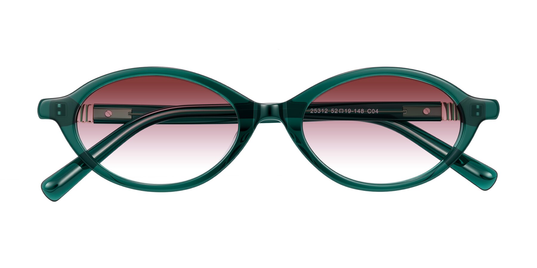 Folded Front of Noelle in Emerald Green with Garnet Gradient Lenses