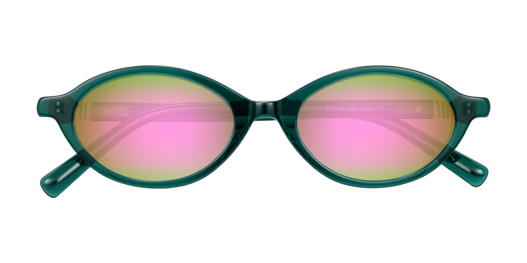 Folded Front of Noelle in Emerald Green with Pink Mirrored Lenses