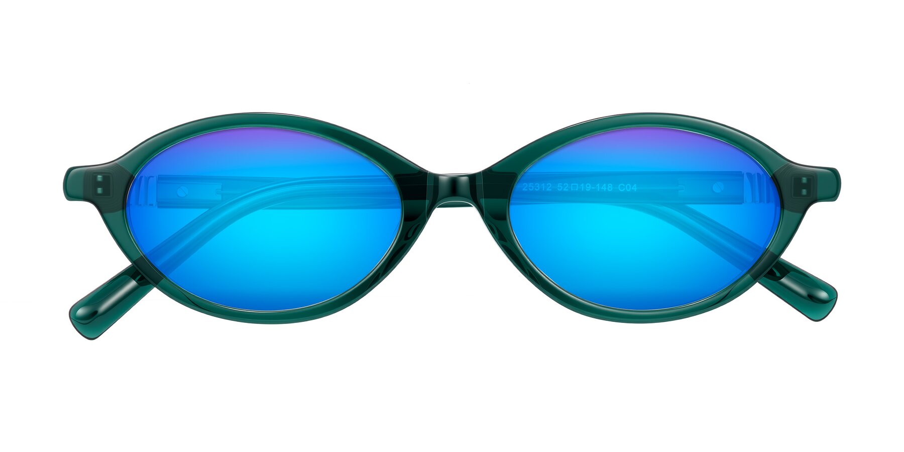 Folded Front of Noelle in Emerald Green with Blue Mirrored Lenses