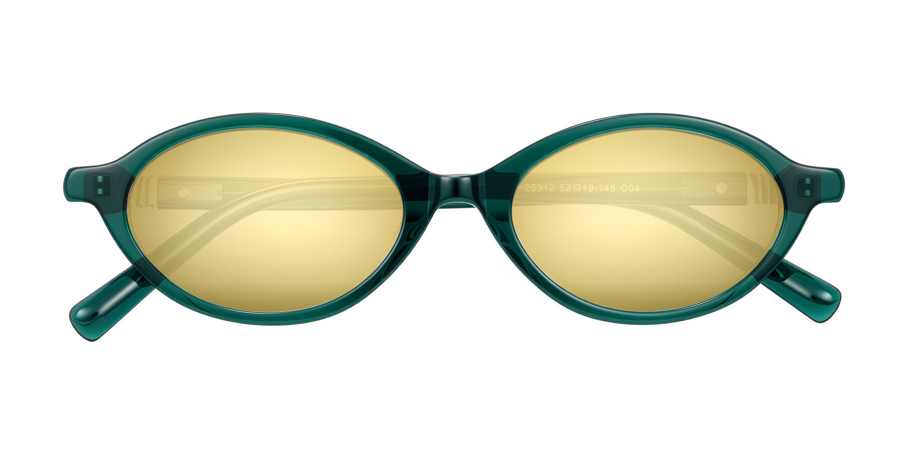 Folded Front of Noelle in Emerald Green with Gold Mirrored Lenses