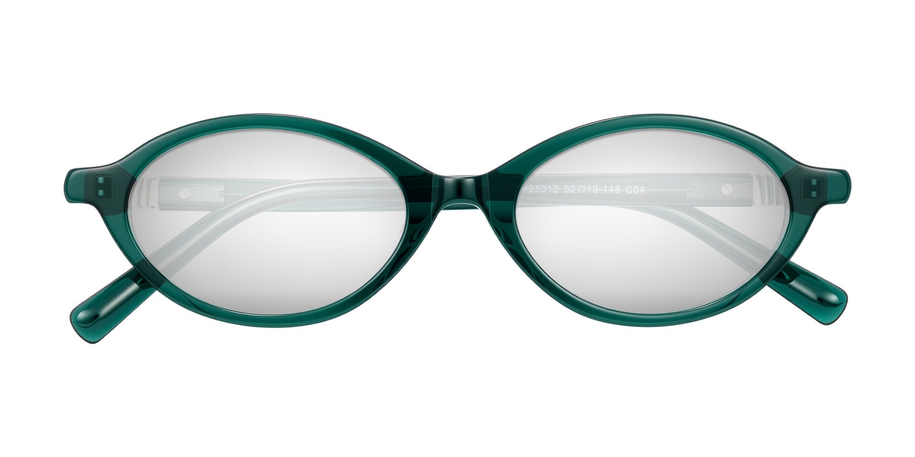 Folded Front of Noelle in Emerald Green with Silver Mirrored Lenses