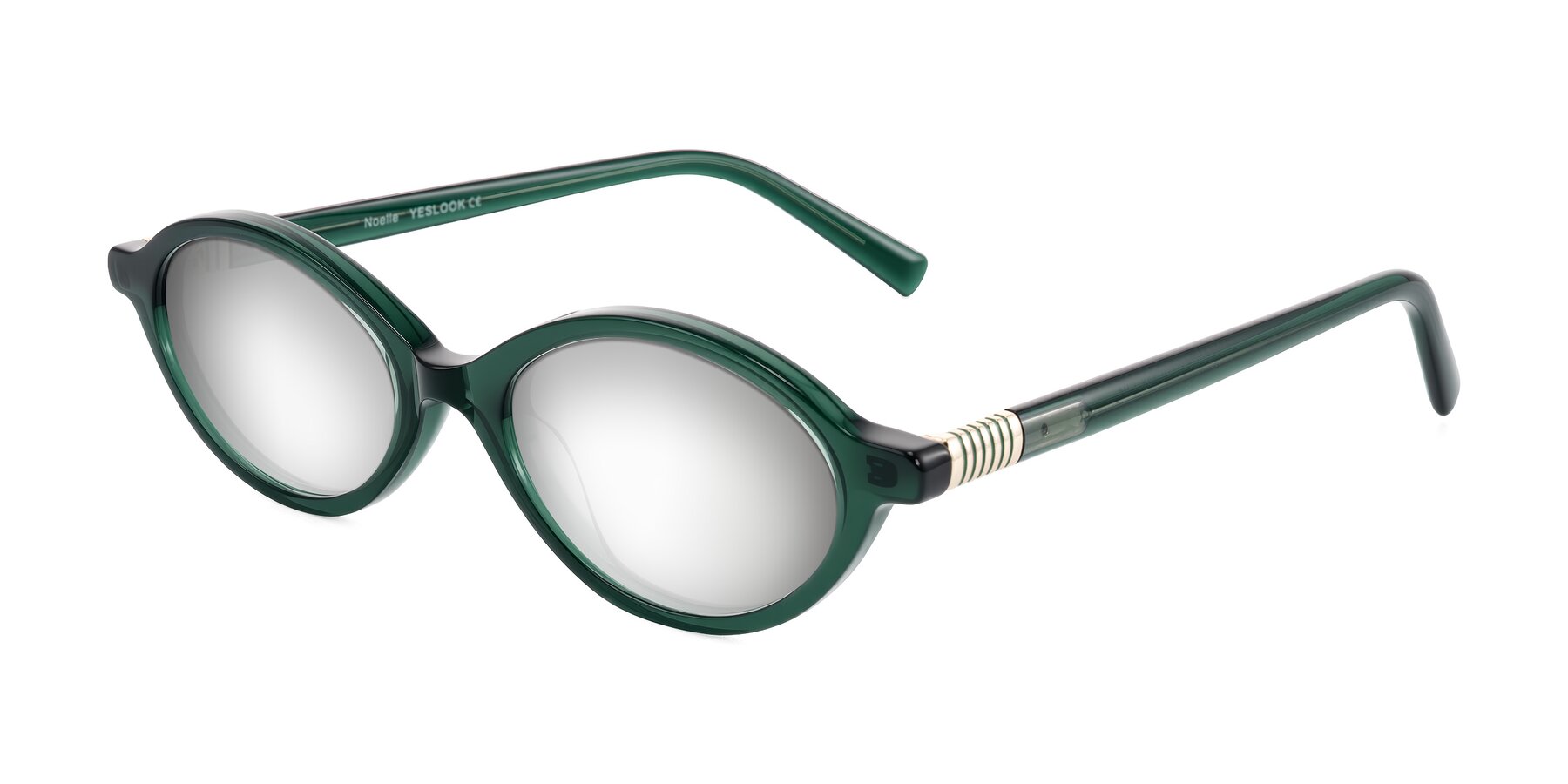 Angle of Noelle in Emerald Green with Silver Mirrored Lenses