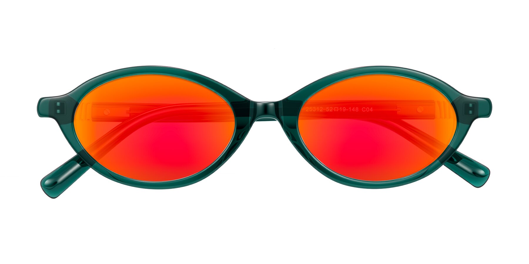 Folded Front of Noelle in Emerald Green with Red Gold Mirrored Lenses