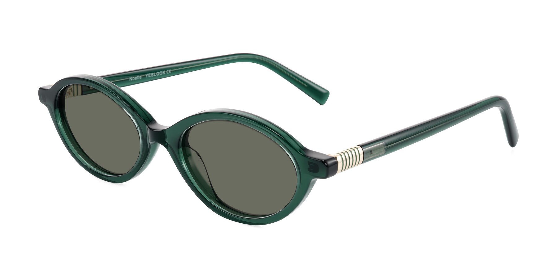 Angle of Noelle in Emerald Green with Gray Polarized Lenses