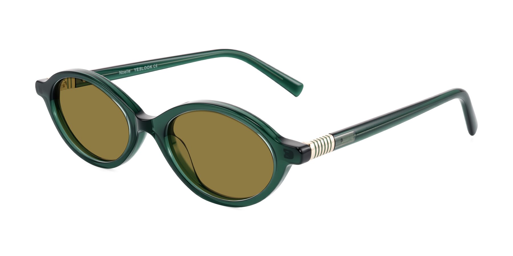 Angle of Noelle in Emerald Green with Brown Polarized Lenses