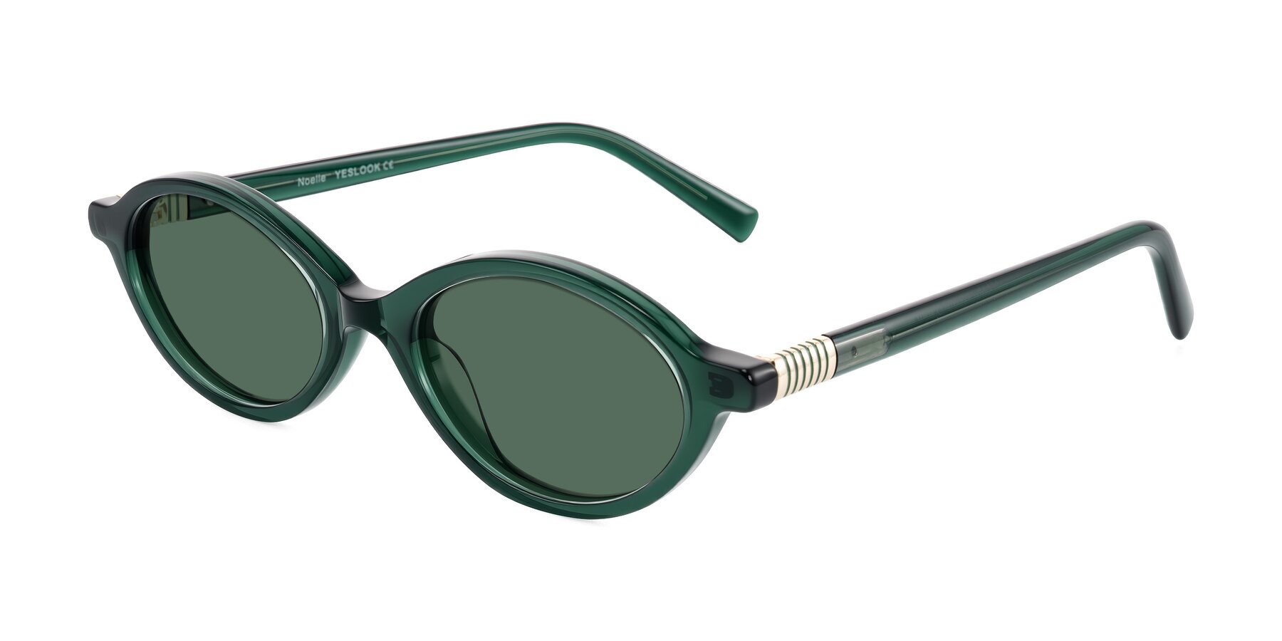Angle of Noelle in Emerald Green with Green Polarized Lenses