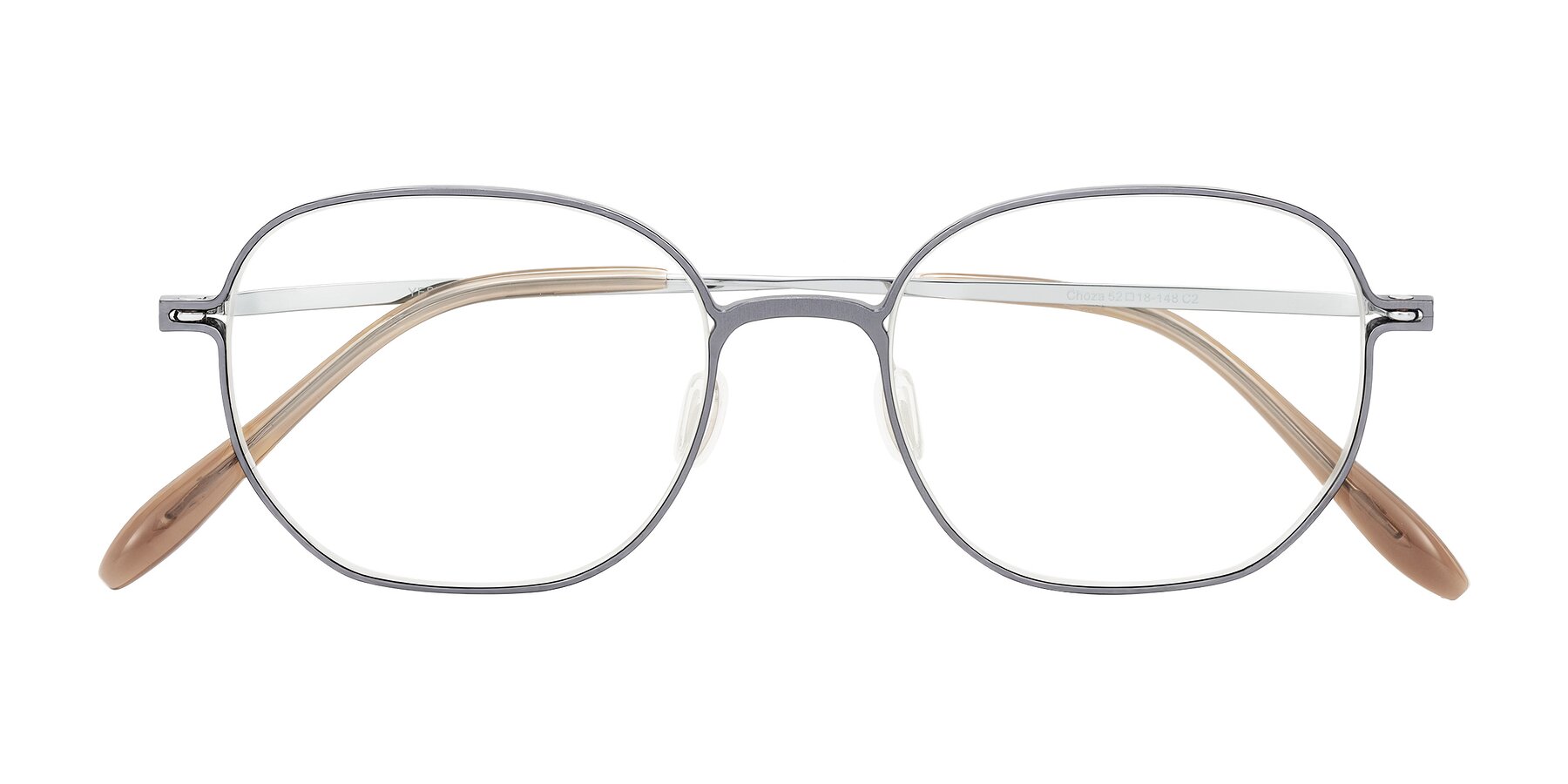 Folded Front of Choza in Gray/Silver with Clear Eyeglass Lenses