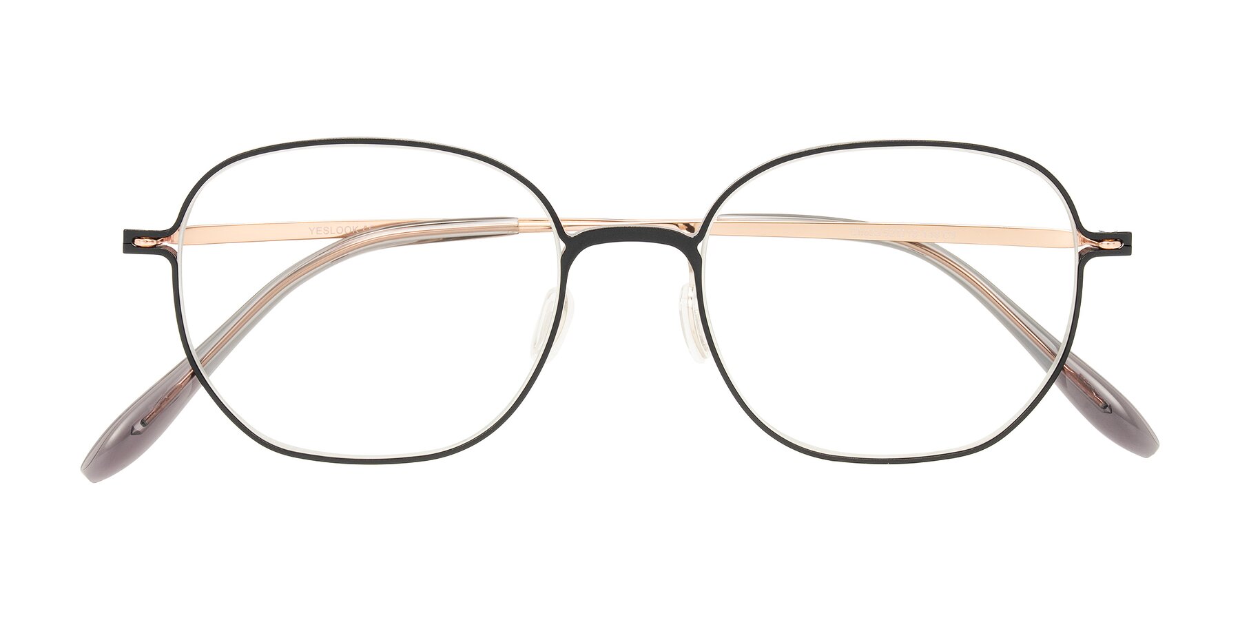 Folded Front of Choza in Black/Rose Gold with Clear Eyeglass Lenses