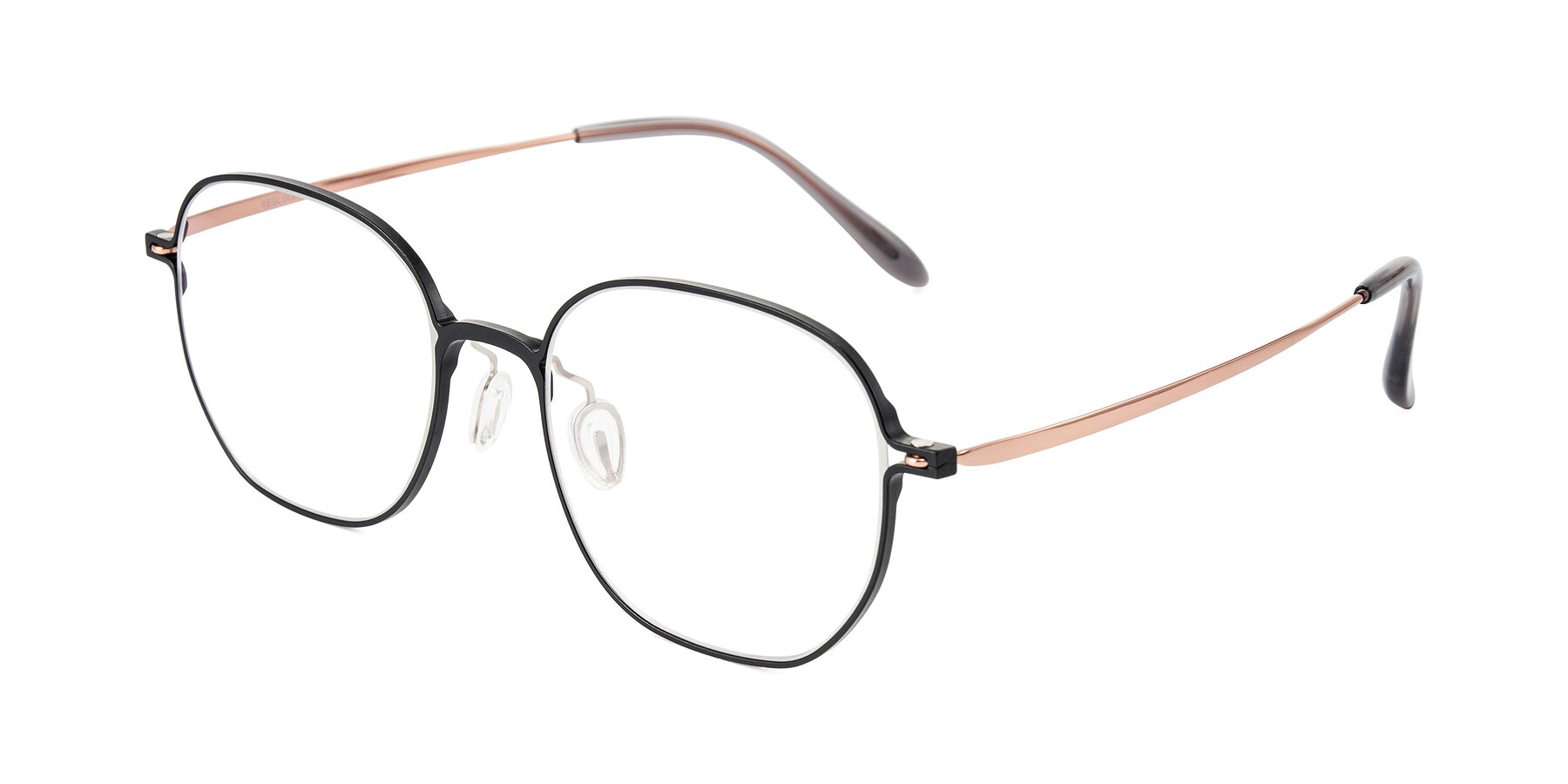 Angle of Choza in Black/Rose Gold with Clear Eyeglass Lenses