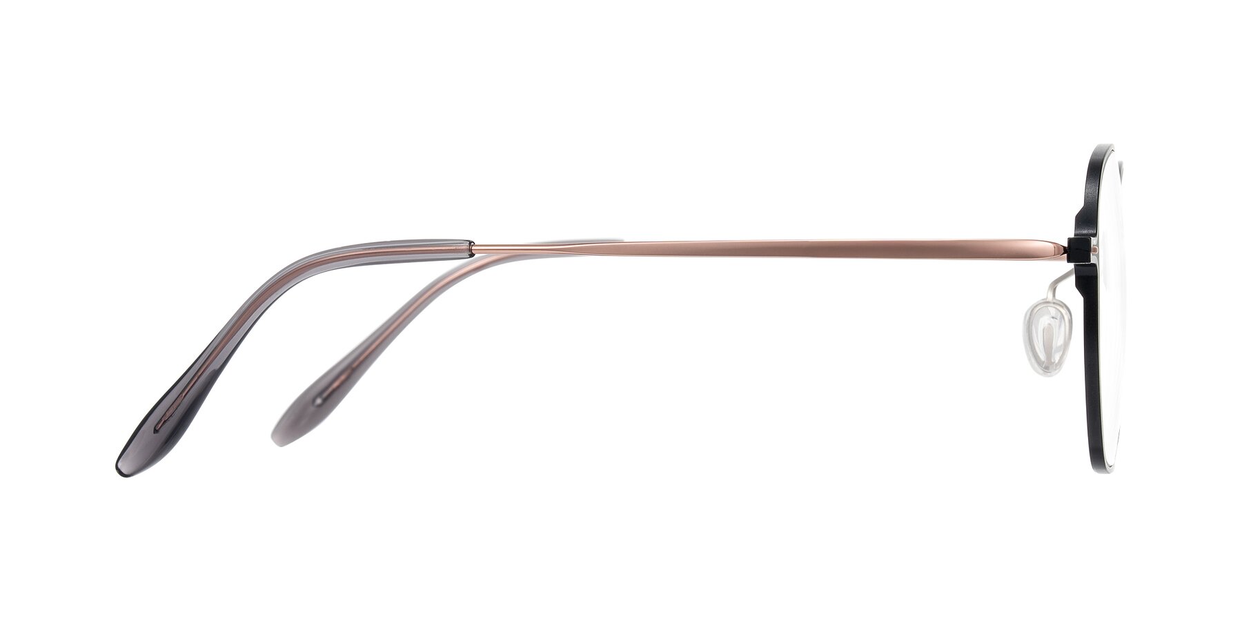 Side of Choza in Black/Rose Gold with Clear Eyeglass Lenses