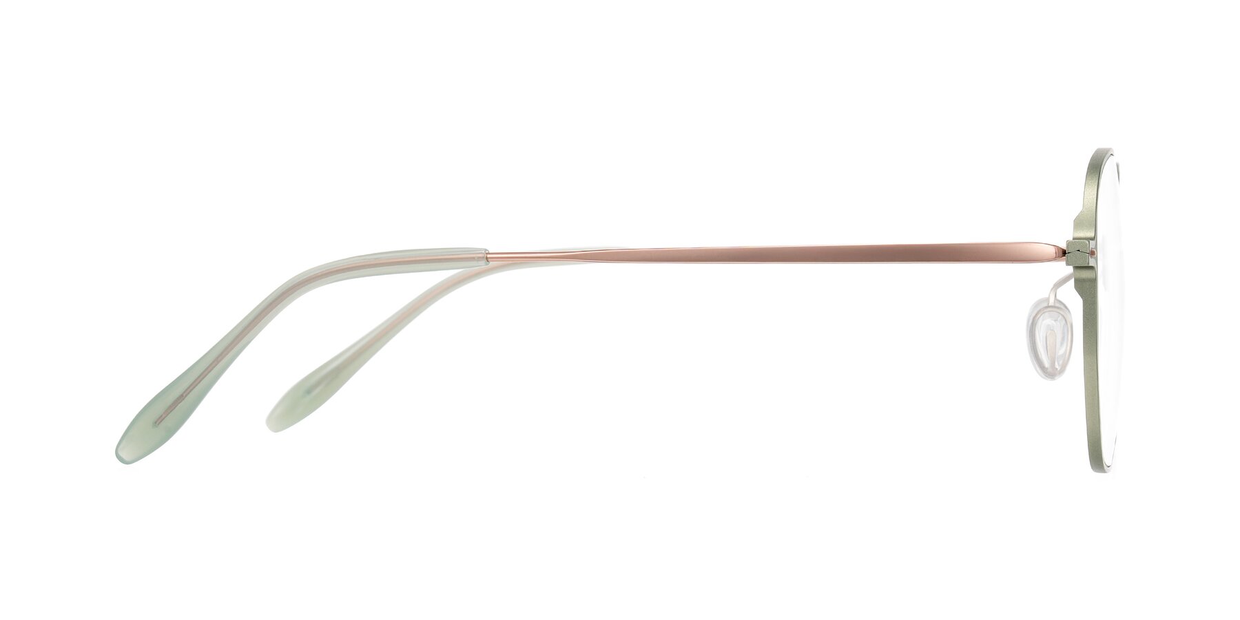 Side of Choza in Pastel Green/Rose Gold with Clear Eyeglass Lenses