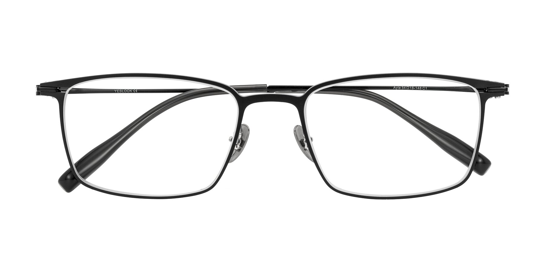 Folded Front of Ayla in Black with Clear Eyeglass Lenses